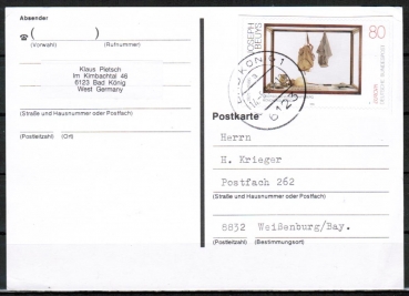 Bund 1673 als Ganzsachen-Ausschnitt aus PSo 30 mit 80 Pf Europa 1993 - portogerecht auf Inlands-Postkarte von 1993