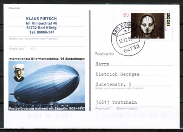 Bund 1815 als Sonder-Ganzsachen-Postkarte Sindelfingen mit eingedruckter Marke 80 Pf aus Film-Block - 1995-1997 als Postkarte gelaufen, codiert