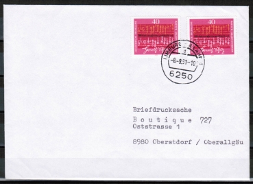 Bund 741 als portoger. MeF mit 2x 40 Pf Heinrich Schtz auf Briefdrucksache 20-50g von 1981