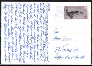 Bund 805 als portoger. EF mit 40 Pf Europa 1974 auf Inlands-Postkarte von 1974-1978