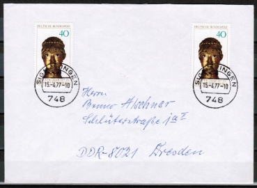 Bund 933 als portoger. MeF mit 2x 40 Pf Staufer-Jahr auf Inlands-Brief 20-50g von 1977-1978