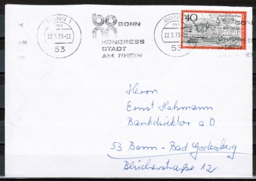 Bund 762 als portoger. EF mit 40 Pf Rdesheim auf Inlands-Brief bis 20g von 1973-1974 - im Ankauf gesucht !