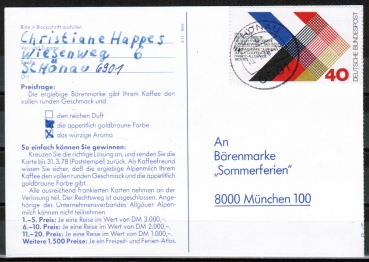 Bund 753 als portoger. EF mit 40 Pf dt.-franz. Zusammenarbeit auf Inlands-Postkarte von 1974-1978
