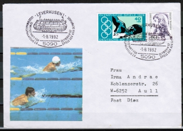 Bund 886 als portoger. MiF mit 40 Pf Olympiade 1976 + 60 Pf Frauen-Serie auf Inlands-Brief bis 20g mit SST von 1992