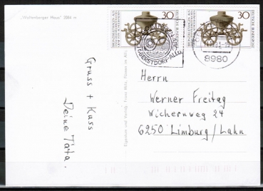 Bund 897 als portoger. MeF mit 2x 30 Pf Bronzekultwagen auf Inlands-Postkarte von 1983