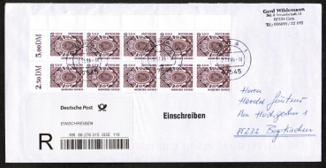 Bund 2210 als portoger. MeF mit 50 Pf / 0,26 Euro SWK aus Bogen auf Inlands-bergabe-Einschreibe-Brief bis 20g von 2006, codiert, 22 cm lang