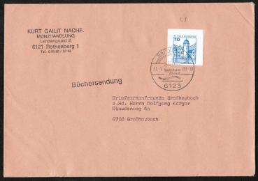 Bund 918 als GAA aus Auslands-GA-Pk P 136 II / 70 Pf B+S im Letterset-Druck als portoger. EF auf Inl.-Bchersendung ber 100g von 1984-1989