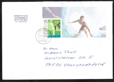 Bund 3544 als portoger. EF mit 155 Cent Sport 2020 aus MH mit Rand auf Inlands-Brief 14x20 cm von 2020-2021