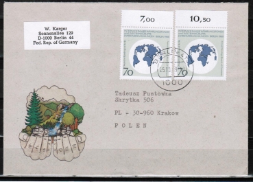 Bund 817 als portoger. MeF mit 2x 70 Pf Whrungsfond auf Auslands-Brief bis 20g von 1989-1991 von Berlin nach Polen, AnkStpl.