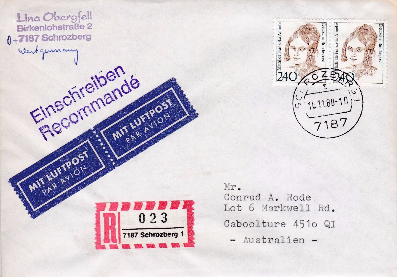 Was Kostet Ein Brief Nach Australien Briefe-Philatelie Bund / Berlin / DDR