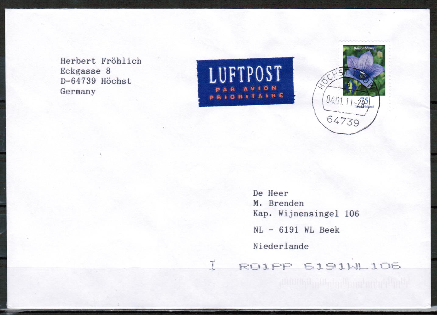 Was Kostet Ein Brief In Die Niederlande Briefe-Philatelie Bund / Berlin / DDR