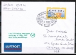 Bund ATM 4 - mit Euro - Marke zu 1,53 ¤ als portoger. EF auf Erstflug-Luftpost-Brief bis 20g von 2002 in die USA, AnkStpl.