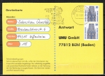 Bund 1340 als C/D-Paar mit 50 Pf SWK oben und unten geschnitten aus MH auf Inlands-Postkarte von 1997-2002, codiert