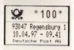Freimachungs-Label der Deutschen Post AG von einem Test mit Automatischen Brief-Annahme-System - Maschinen (ABAS) aus den 1990er-Jahren