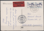 Berlin 812 als portoger. MeF mit 2x 130 Pf Frauen-Serie auf Eil-Postkarten-Sonderporto von 1990 in die DDR, vs. AnkStpl.