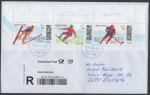 Bund 3965-3967 als 10 Cent �berfrank. Zdr.-EF mit 95 / 110 / 180 Cent Sport 2026 aus Nasskl.-MH auf Inl.-�berg.-EBf. 20-50g von 2026, codiert, 20 cm lang