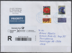Bund 2877 als portoger. MiF mit 500 Ct. Blumen-DS + 50 Ct. Zinnie auf Ausl.-Einschreib-Brief 20-50g von 2025-2026 nach Chile, AnkStpl. Preis VHS