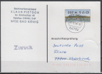 Bund ATM 2 - Mettler-Toledo - Marke zu 160 Pf als portoger. EF auf Einzel-Anschriftenpr�fungs-Postkerte von 1998, codiert, rs. mit Pr�f-Stempel