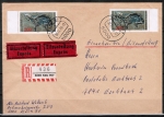 Bund 975 - 10 Pf berfrankierte MeF mit 2x 200 Pf Fossilien auf Inlands-Eil-Einschreibe-Brief bis 20g von 1978, AnkStpl.