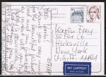 Bund 913 als portoger. MiF mit 10 Pf B+S - Serie Letterset (aus Rolle) + 80 Pf Frauen-Serie auf Luftpost-Postkarte von 1988 in die USA