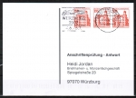 Bund 995 als portoger. MeF mit 3x 20 Pf B+S - Serie aus Bogen als waagr. Paar / Rand auf Sammel-Anschriftenprfungs-Postkarte von 1992-2002, codiert