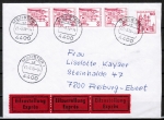 Bund 916 als portoger. MeF mit 5x roter 50 Pf B+S - Marke aus Rolle auf Inlands-Eilbrief bis 20g von 1978, AnkStpl.