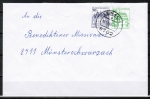 Bund 913+1038 u.g. als portoger. Zdr.-EF mit 10+50 Pf grüne B+S als Zdr. unten geschnitten aus MH im Buchdruck auf Inlands-Brief von 1980-1982
