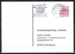 Bund 1028 als portoger. EF mit roter 60 Pf B+S - Marke aus Rolle im Letterset-Druck auf Sammel-Anschriftenprüfungs-Postkarte von 1993-2002