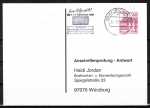 Bund 1028 als portoger. EF mit roter 60 Pf B+S - Marke aus Rolle im Letterset-Druck auf Sammel-Anschriftenprfungs-Postkarte von 1993-2002