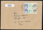 Bund 913+1038+1140 o.g. als portoger. Zdr.-MeF mit 2x 10+grne50+80 Pf B+S als Zdr. oben geschn. aus MH auf Ausl.-Brief 50-100g von 9/1989 Polen/Ank.