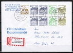 Bund B+S-Heftblatt 3,- DM mit 80 Pf B+S - Marke als portoger. H-Blatt-MiF + 30 Pf auf Inlands-Einschreibe-Brief 20-50g von 1982-1989