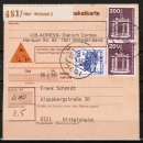 Bund 997 als portoger. MiF mit 90 Pf B+S - Serie aus Rolle + 2x 200 Pf I+T auf Inlands-Nachnahme-Paketkarte von 1980