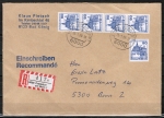 Bund 997 als portoger. MeF mit 5x 90 Pf B+S - Serie aus Rolle auf kleinform. Inlands-Einschreibe-Brief ber 100g von 1982-1989