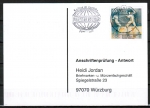 Bund 1592 als portoger. EF mit 60 Pf Sport 1992 auf Sammel-Anschriftenprfungs-Postkarte von 2002, codiert
