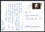 Bund 1815 als Ganzsachen-Ausschnitt aus Ganzsachen-Postkarte mit 80 Pf GAA Film-Block als portoger. EF auf Postkarte 1996 gelaufen, codiert