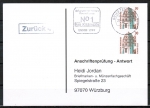 Bund 1339 als portoger. MeF mit 2x 30 Pf SWK aus Rolle auf Sammel-Anschriftenprfungs-Postkarte von 1993-2002