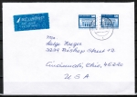 DDR 1948 - 2x 50 Pf im Rastertiefdruck als portoger. MeF auf VGO-Luftpost-Brief bis 10g vom Sept. 1990 in die USA, rs. Code
