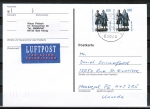 Bund 1934 als portoger. MeF mit 2x 100 Pf SWK "Goethe/Schiller" aus Bogen mit SR auf Übersee-Luftpost-Postkarte von 1997-2002 n. Kanada, codiert