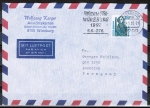 Bund 1381 als portoger. EF mit 280 Pf SWK aus Rolle auf Luftpost-Brief 15-20g von 1992 n. Paraguay, AnkStpl.