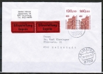 Bund 1562 als portoger. MeF mit 2x 400 Pf SWK als Oberrand-Bogen-Paar auf Inl.-Eilbrief bis 20g von 1993-1994, AnkStpl.