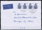 Berlin 794 als portoger. MeF mit 4x 50 Pf SWK als waagr. 4er-Streifen aus Bogen auf Luftpost-Brief 15-20g von 1988 in die USA, rs. Code-Stempelchen