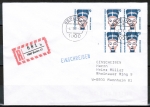 Berlin 814 als portoger. MeF mit 5x 70 Pf SWK / Nofretete als Bogenmarken / mit Rand auf Inlands-Einschreibe-Brief bis 20g vom Dezember 1991, codiert