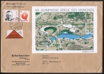 Bund 723-726 als Olympia-Gelände-Block 7 + Zusatz portoger. auf C5-Nachnahme-Brief 50-100g vom Sept. 1972, 23 cm lang