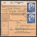 Bund 543 als portoger. MiF mit 2x 50 Pf Heinrich Lübke + Zusatz auf Inlands-Paketkarte von 1967-1969