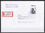 Berlin 835 als portoger. EF mit 350 Pf SWK aus Bogen mit Oberrand auf Einschreibe-Brief bis 20g von 1989-1991 ins Bundesgebiet, Einl.-Schein