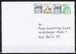 Bund 913+914+913+1038 u.g. als portoger. Zdr.-MiF mit 10+30+10+50 Pf grne B+S als Zdr. unten geschn. aus Letterset-MH auf Inl.-Brief 1990-1997