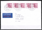 Bund 1028 als portoger. MeF mit 5x roter 60 Pf B+S Marke aus Rolle im Letterset-Druck auf Übersee-Luftpost-Brief bis 20g von 2001 nach China, AnkStpl.
