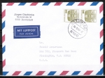Bund 1140 als portoger. MeF mit 2x 80 Pf B+S - Serie aus Rolle im Buchdruck auf Luftpost-Brief 5-10g von 1982-1989 in die USA, rs. Code