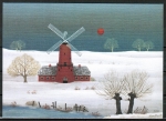 Ansichtskarte von Monika Piotrowski - "Rote Mühle im Winter" (1980)