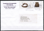 Bund 1333 und 1336 als portoger. MiF mit 50 + 80 Pf je Wohlfahrt 1987 auf Inlands-Brief 20-50g von 1987-1989, Skl.-Adress-Etikett eingetrocknet